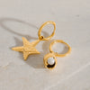 Women's Stainless Steel Earrings With Pearl Inlaid Starfish And Conch Light Luxury Style Geometric Pattern Hammered Electroplated