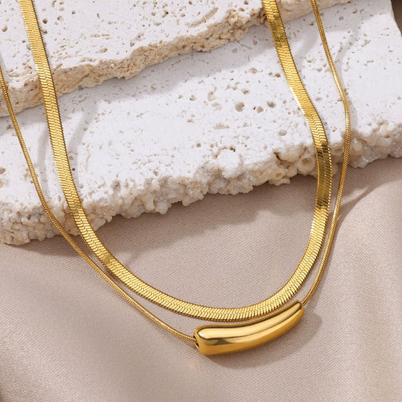 Women's Stainless Steel Eggplant And Water Drop Pendant Ochain Necklace With Electroplating