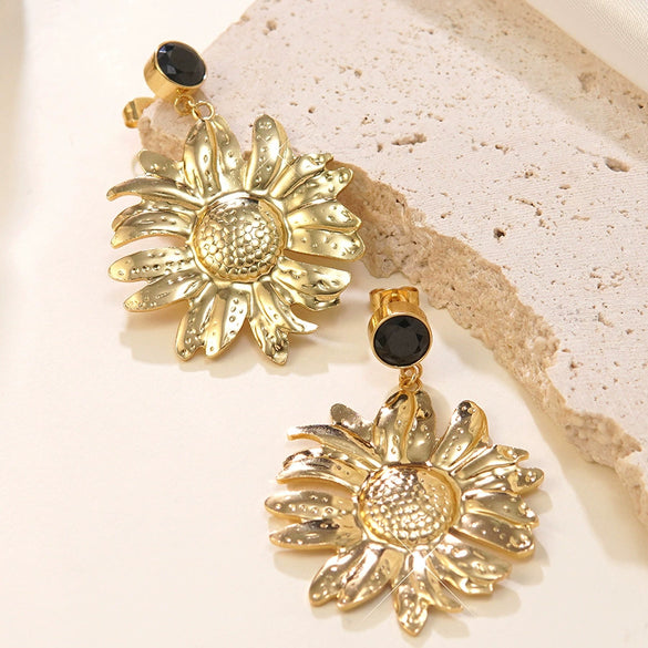 Women's Stainless Steel Electroplated Butterfly And Flower Geometric Earrings With Diamond Accent Irregular Light Luxury Style
