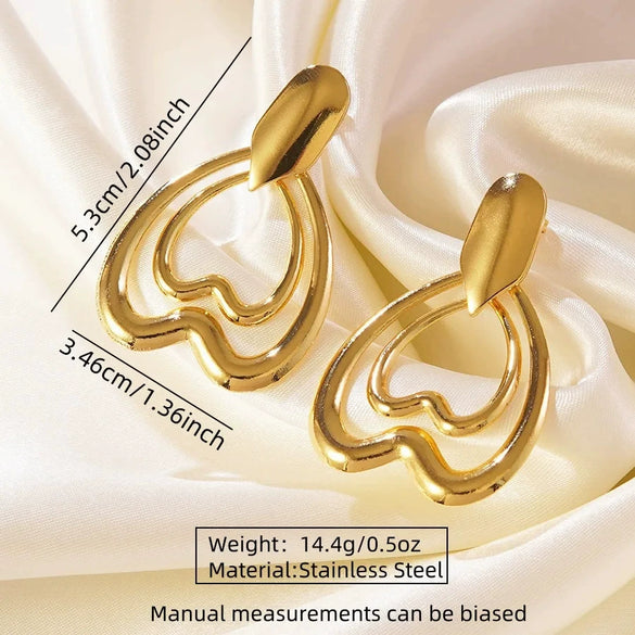 Women's Stainless Steel Electroplated Geometric Butterfly Flower Earrings With Diamond Accents Exaggerated Irregular Heart Shape Design