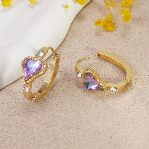 Women's Stainless Steel Electroplated Geometric Butterfly Flower Earrings With Diamond Accents Exaggerated Irregular Heart Shape Design