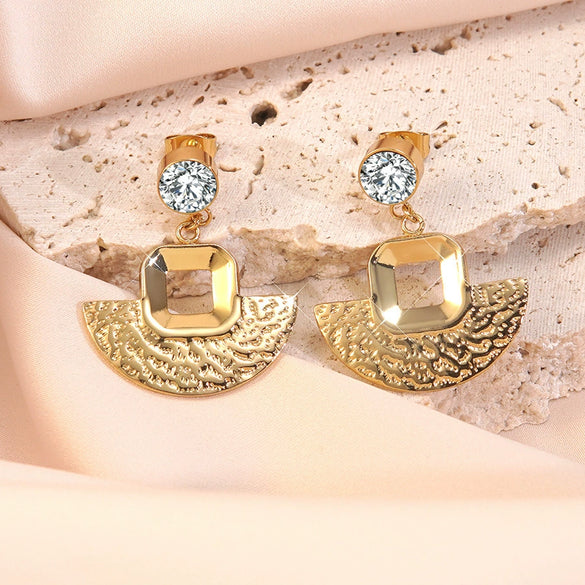 Women's Stainless Steel Electroplated Geometric Butterfly Flower Earrings With Diamond Accents Exaggerated Irregular Heart Shape Design