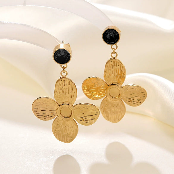 Women's Stainless Steel Electroplated Geometric Butterfly Flower Earrings With Diamond Accents Exaggerated Irregular Heart Shape Design