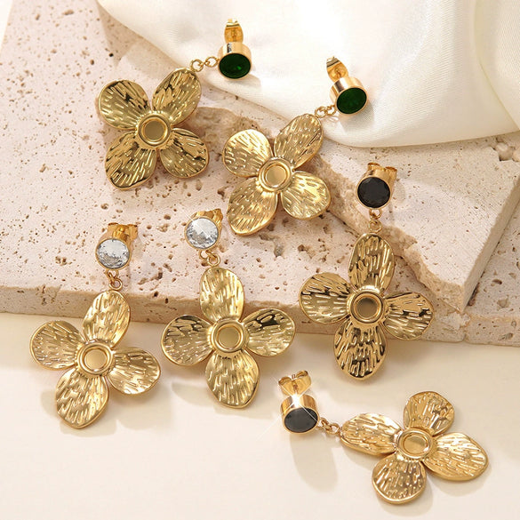 Women's Stainless Steel Electroplated Geometric Butterfly Flower Earrings With Diamond Accents Exaggerated Irregular Heart Shape Design