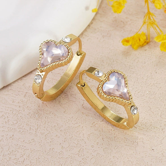 Women's Stainless Steel Electroplated Geometric Butterfly Flower Earrings With Diamond Accents Exaggerated Irregular Heart Shape Design