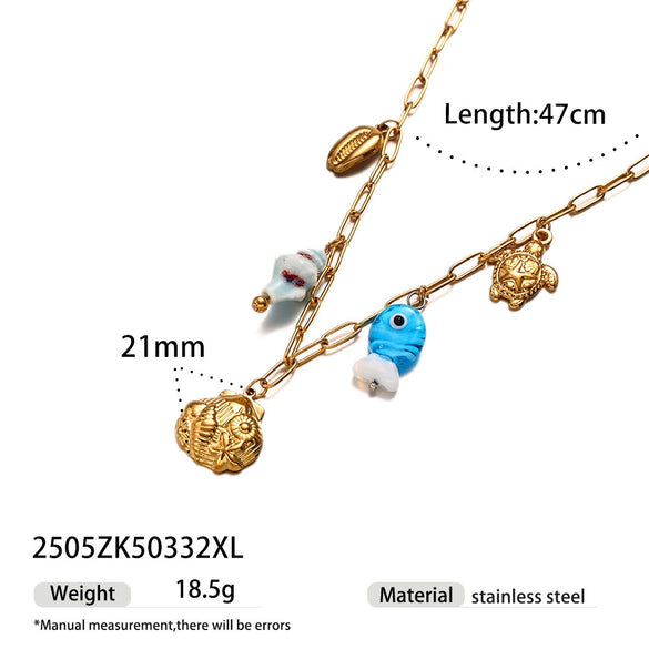 Women's Stainless Steel Electroplated Starfish And Seahorse Pendant Necklace Jewelry