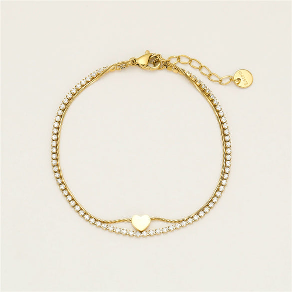 Women's Stainless Steel Electroplated Tennis Chain Bracelet Set With Geometric Heart And Star Pendant Design