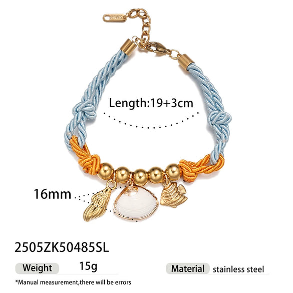 Women's Stainless Steel Electroplated Thick Rope Woven Bracelet With Pendant