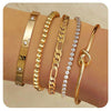 Women's Stainless Steel Electroplated Wide Brick Paper Chain Snake Chain Stacked Bracelet Set Fashion Personality Style