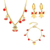 Women's Stainless Steel Electroplated Zircon And Faceted Red Agate Bellshaped Jewelry Set With Necklace Bracelet And Earrings