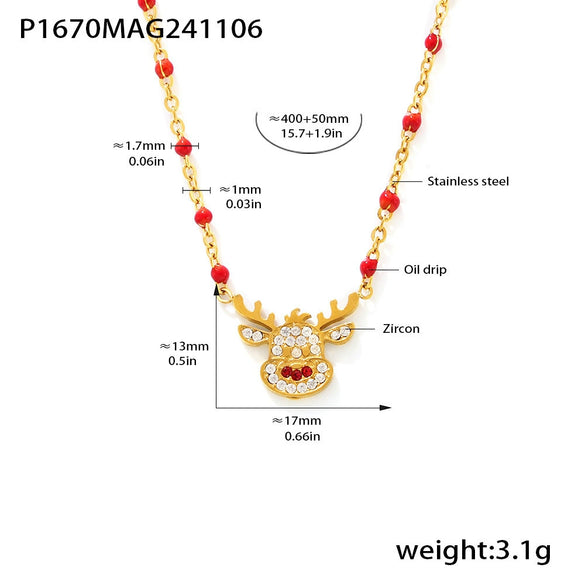 Women's Stainless Steel Elk Bell Pendant Necklace With Geometric Design And Electroplated Light Luxury Fashion Style