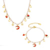 Women's Stainless Steel Enamel Christmas Pendant Necklace And Bracelet Set With Cute Cartoon Shell Bead Design