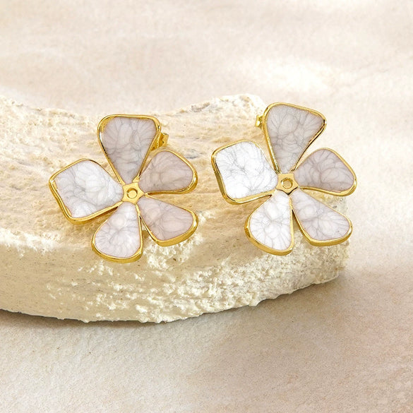 Women's Stainless Steel Enamel Flower Earrings With Non Fading Floral Design Versatile Fashion Jewelry