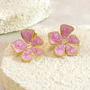 Women's Stainless Steel Enamel Flower Earrings With Non Fading Floral Design Versatile Fashion Jewelry