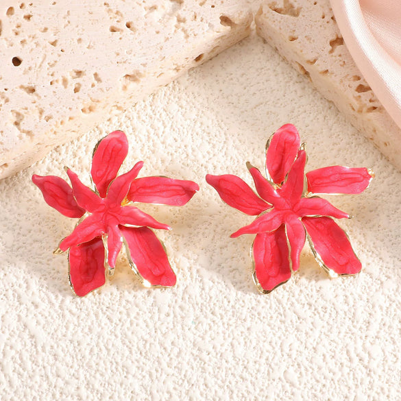 Women’s Stainless Steel Enamel Glaze Flower Earrings With Layered Petal Design Fashion Floral Statement Jewelry