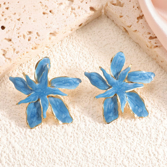 Women’s Stainless Steel Enamel Glaze Flower Earrings With Layered Petal Design Fashion Floral Statement Jewelry