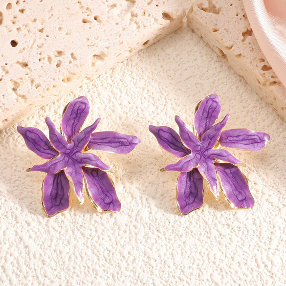 Women’s Stainless Steel Enamel Glaze Flower Earrings With Layered Petal Design Fashion Floral Statement Jewelry
