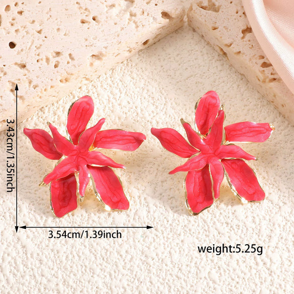 Women’s Stainless Steel Enamel Glaze Flower Earrings With Layered Petal Design Fashion Floral Statement Jewelry