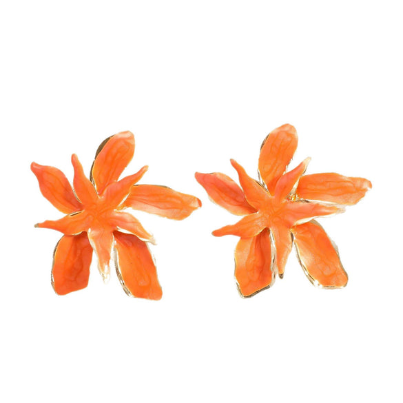 Women’s Stainless Steel Enamel Glaze Flower Earrings With Layered Petal Design Fashion Floral Statement Jewelry