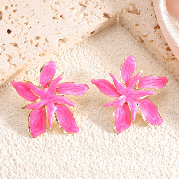 Women’s Stainless Steel Enamel Glaze Flower Earrings With Layered Petal Design Fashion Floral Statement Jewelry