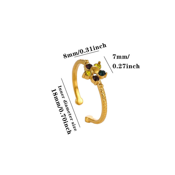 Women’s Stainless Steel Enamel Open Ring With Geometric Leaf And Butterfly Cutout Design And Goldplated Finish