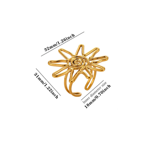 Women’s Stainless Steel Enamel Open Ring With Geometric Leaf And Butterfly Cutout Design And Goldplated Finish