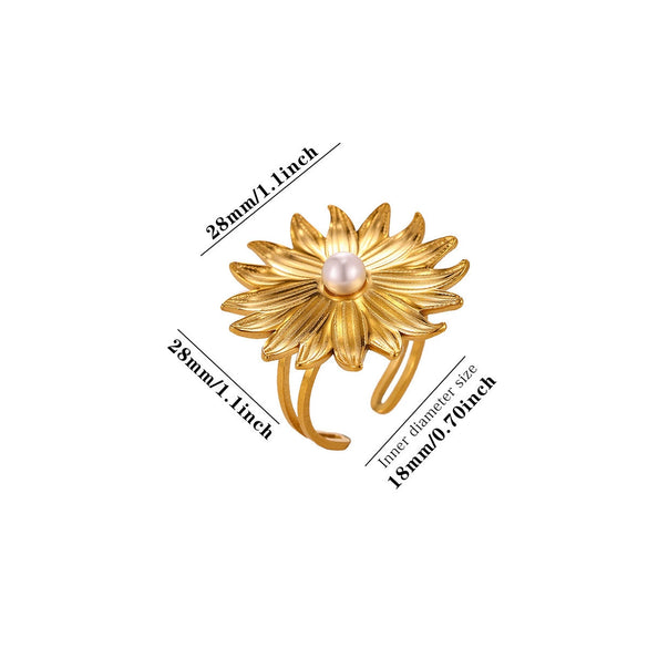 Women’s Stainless Steel Enamel Open Ring With Geometric Leaf And Butterfly Cutout Design And Goldplated Finish
