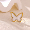 Women’s Stainless Steel Enamel Open Ring With Geometric Leaf And Butterfly Cutout Design And Goldplated Finish
