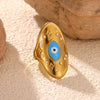 Women's Stainless Steel Evil Eye Open Ring With Enamel And Pearl Inlay Retro Gold Plated Statement Jewelry