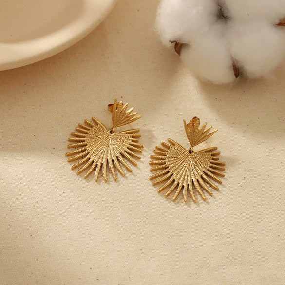 Women's Stainless Steel Fanshaped Tassel Earrings With Geometric Design And Electroplating Treatment