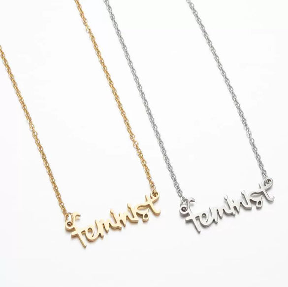 Women's Stainless Steel Feminist Letter Pendant Necklace With Electroplated Finish And Ochain Wholesale