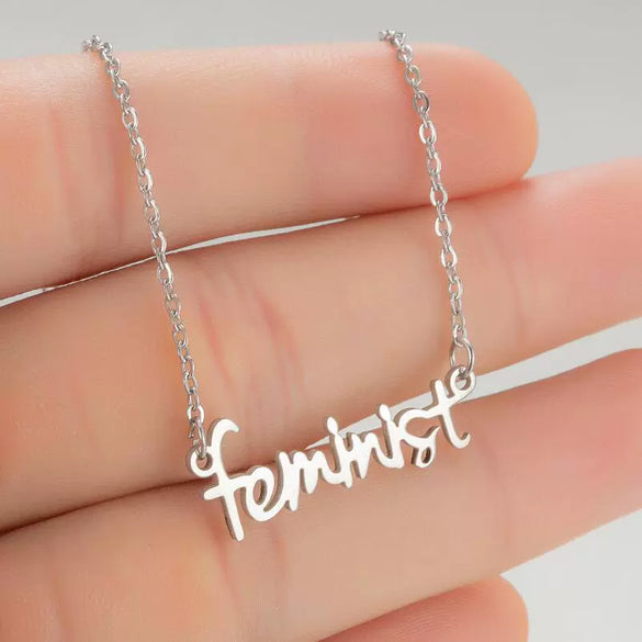 Women's Stainless Steel Feminist Letter Pendant Necklace With Electroplated Finish And Ochain Wholesale