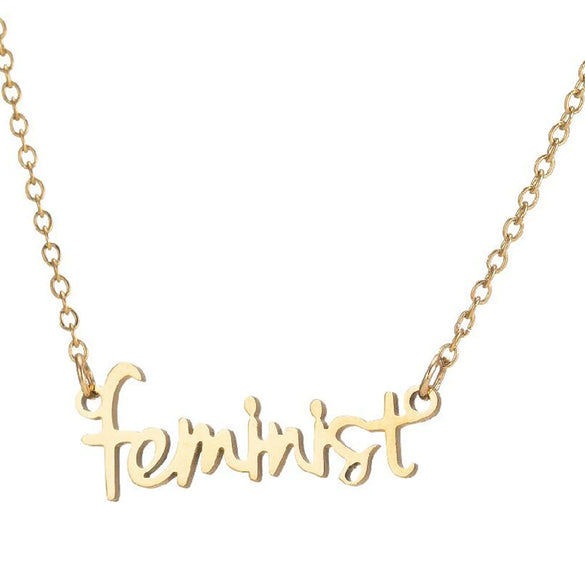 Women's Stainless Steel Feminist Letter Pendant Necklace With Electroplated Finish And Ochain Wholesale