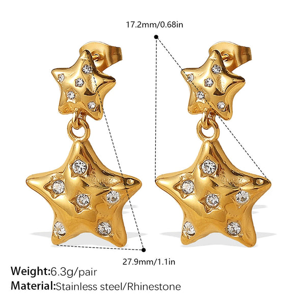 Women's 316L Stainless Steel Fivepointed Star Rhinestone Inlaid Electroplated Earrings Fashion Style