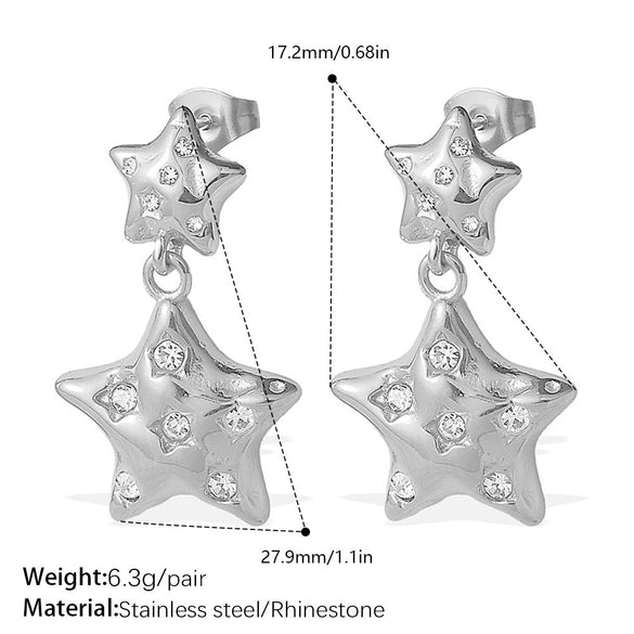 Women's 316L Stainless Steel Fivepointed Star Rhinestone Inlaid Electroplated Earrings Fashion Style