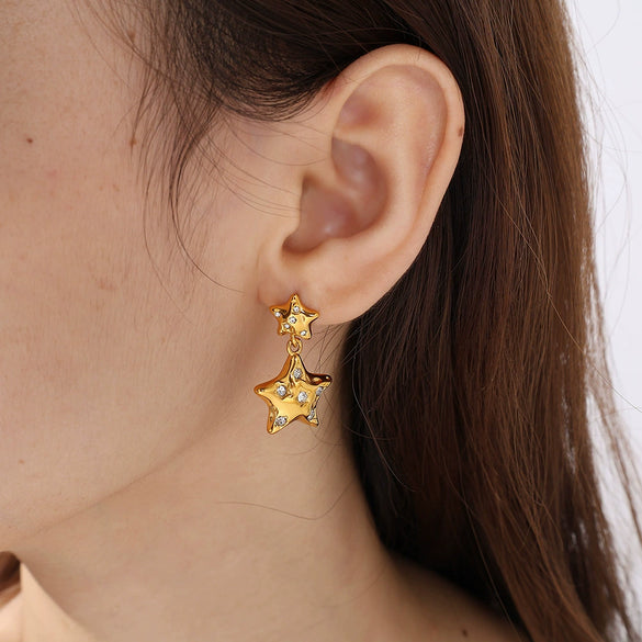Women's 316L Stainless Steel Fivepointed Star Rhinestone Inlaid Electroplated Earrings Fashion Style