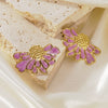 Women's Stainless Steel Floral Earrings With Enamel Oil Drip Finish Sweet Textured Flower Design Electroplated Fashion Jewelry