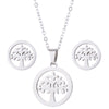 Women's Stainless Steel Floral Plant Motif Necklace And Earrings Jewelry Set With Electroplated Finish