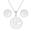 Women's Stainless Steel Floral Plant Motif Necklace And Earrings Jewelry Set With Electroplated Finish