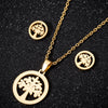 Women's Stainless Steel Floral Plant Motif Necklace And Earrings Jewelry Set With Electroplated Finish