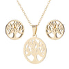 Women's Stainless Steel Floral Plant Motif Necklace And Earrings Jewelry Set With Electroplated Finish
