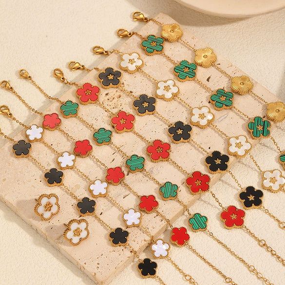 Women's Stainless Steel Flower Bracelet With Electroplating Treatment