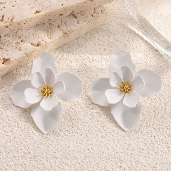 Women's Stainless Steel Flower Drop Earrings With Dripping Oil Finish Long Versatile Floral Jewelry Accessories