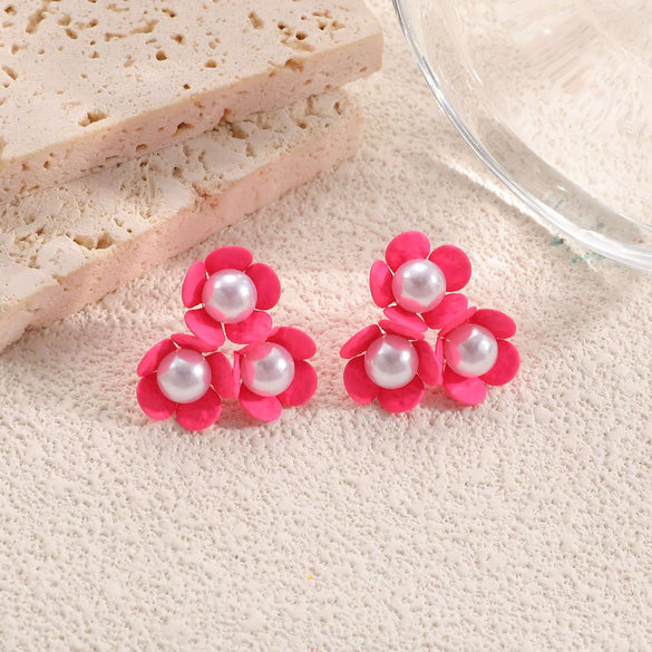 Women's Stainless Steel Flower Drop Earrings With Dripping Oil Finish Long Versatile Floral Jewelry Accessories