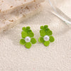 Women's Stainless Steel Flower Drop Earrings With Dripping Oil Finish Long Versatile Floral Jewelry Accessories