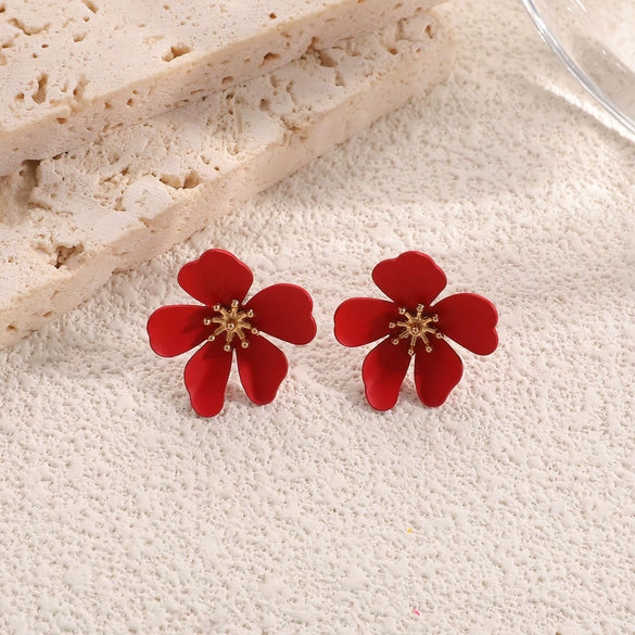 Women's Stainless Steel Flower Drop Earrings With Dripping Oil Finish Long Versatile Floral Jewelry Accessories