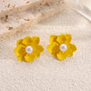 Women's Stainless Steel Flower Drop Earrings With Dripping Oil Finish Long Versatile Floral Jewelry Accessories