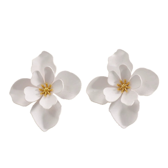 Women's Stainless Steel Flower Drop Earrings With Dripping Oil Finish Long Versatile Floral Jewelry Accessories