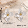 Women's Stainless Steel Flower Drop Earrings With Dripping Oil Finish Long Versatile Floral Jewelry Accessories