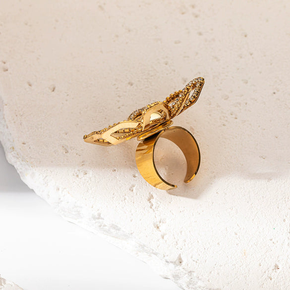 Women's Stainless Steel Flower Fashion Ring Electroplated Simple Elegant Allmatch Hollow Opening